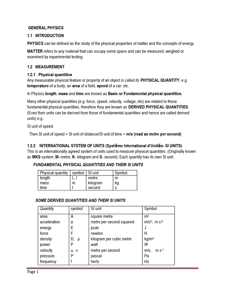 Phy Notes | PDF | Force | International System Of Units