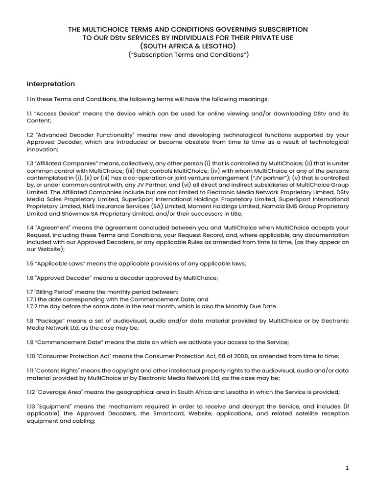 DStv Subscription Terms Overview | PDF | Breach Of Contract ...