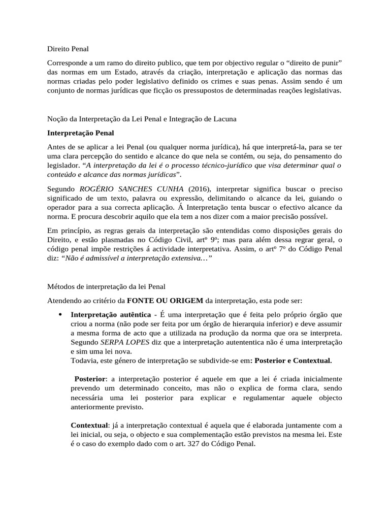 Interpretação da Lei Penal e Lacunas | PDF | Crimes | Crime e Violência