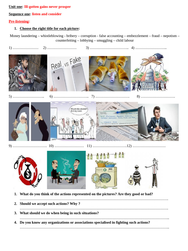 Listen and Consider Worksheet 2 | PDF | Corruption | Political Corruption