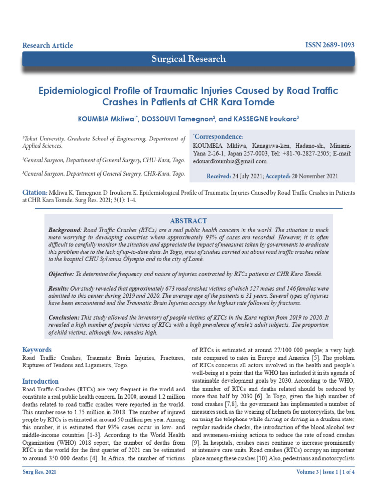 Road Traffic Injury Epidemiology in Togo | PDF | Traffic Collision ...