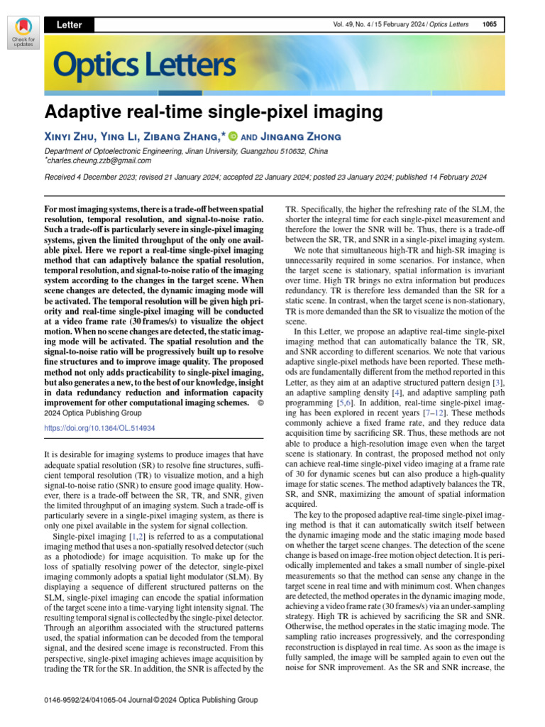 Adaptive Real-Time Single-Pixel Imaging | PDF | Image Resolution ...