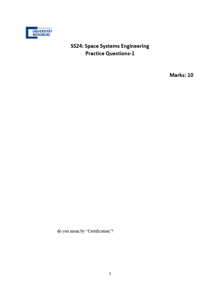 Space Systems Engineering Practice Quiz | PDF