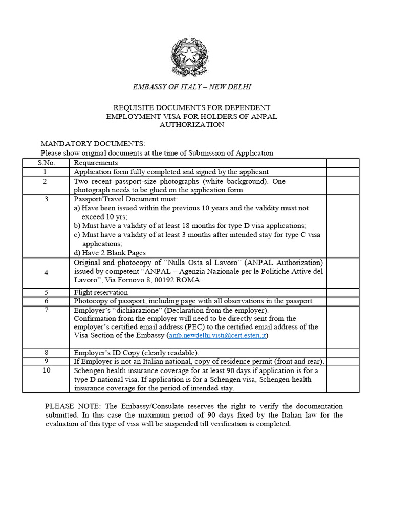 Check-List Lavoro Subordinato Anpal | PDF