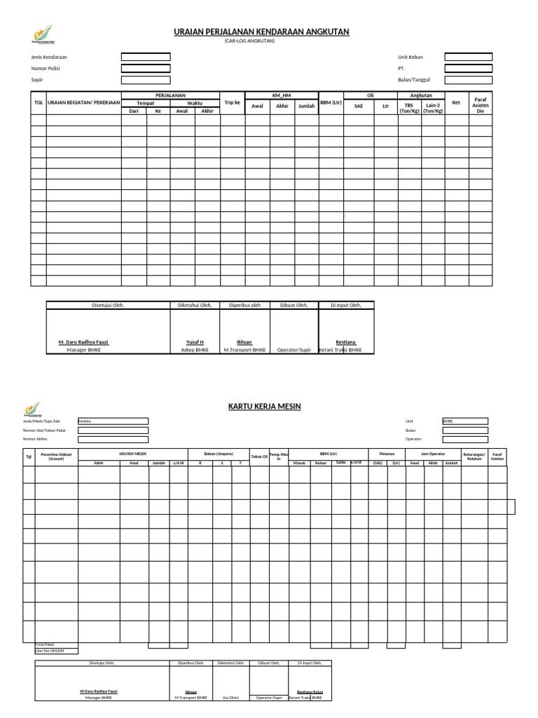 Format Carlog Sop | PDF