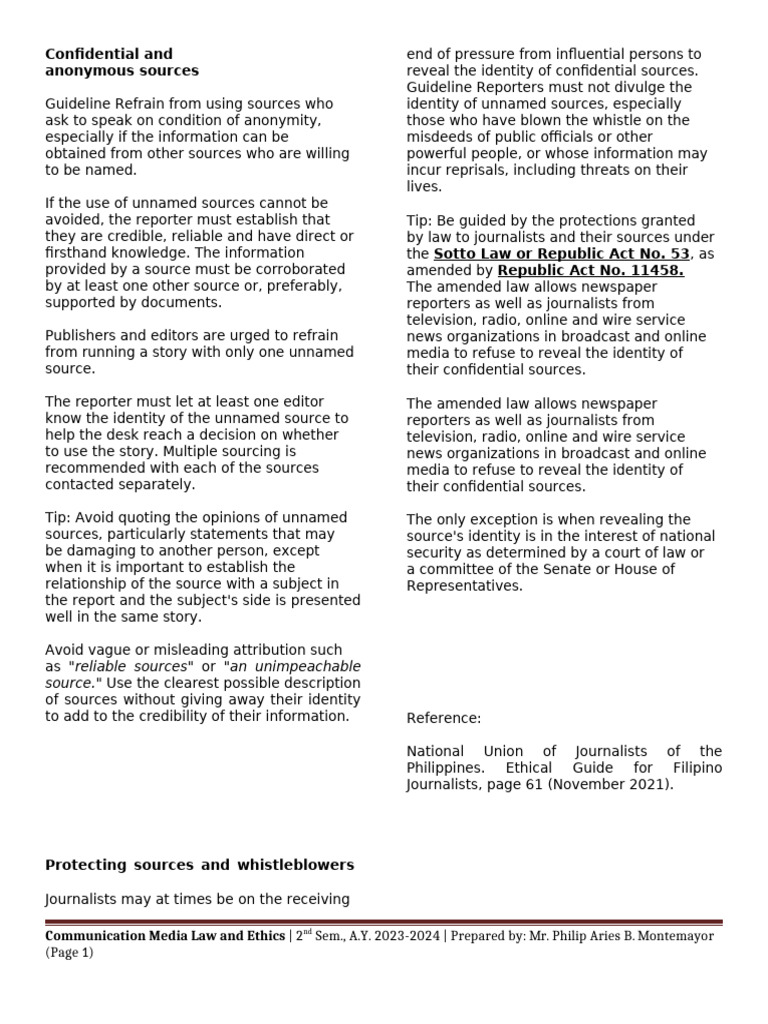Guidelines for Using Confidential Sources | PDF