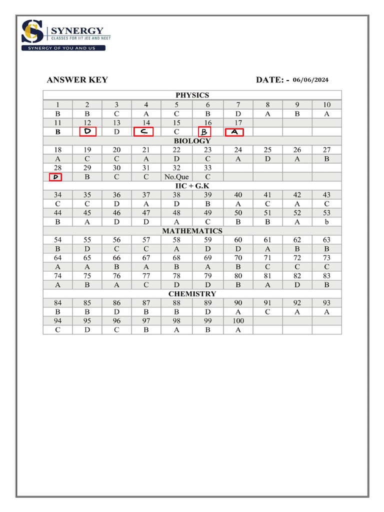 Answer Key-6 | PDF
