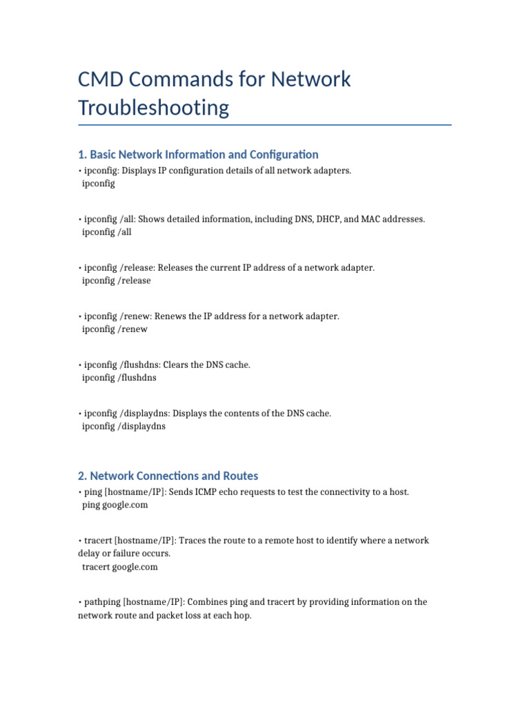 CMD Commands Network Troubleshooting | PDF | Domain Name System | Ip ...