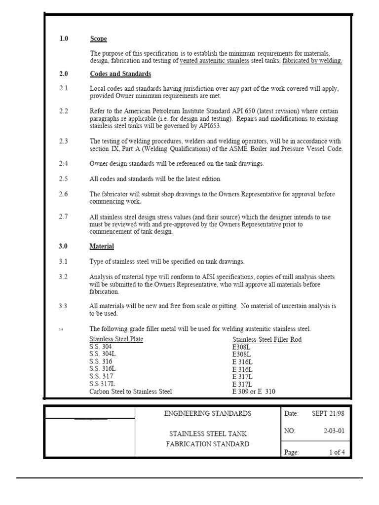 Stainless Steel Tank Fabrication Standards | PDF | Welding | Construction