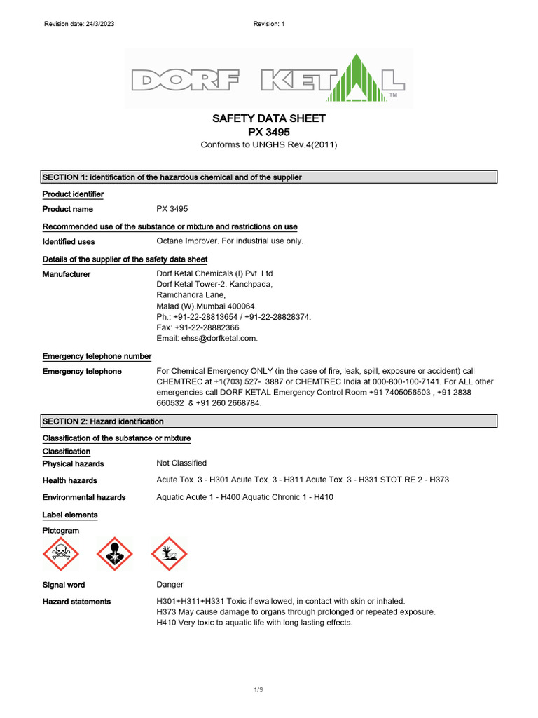 PX 3495 Safety Data Sheet Summary | PDF | Toxicity | Waste