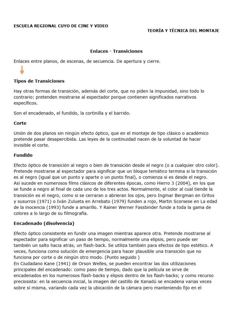Tipos de Transiciones en Montaje Cinematográfico | PDF