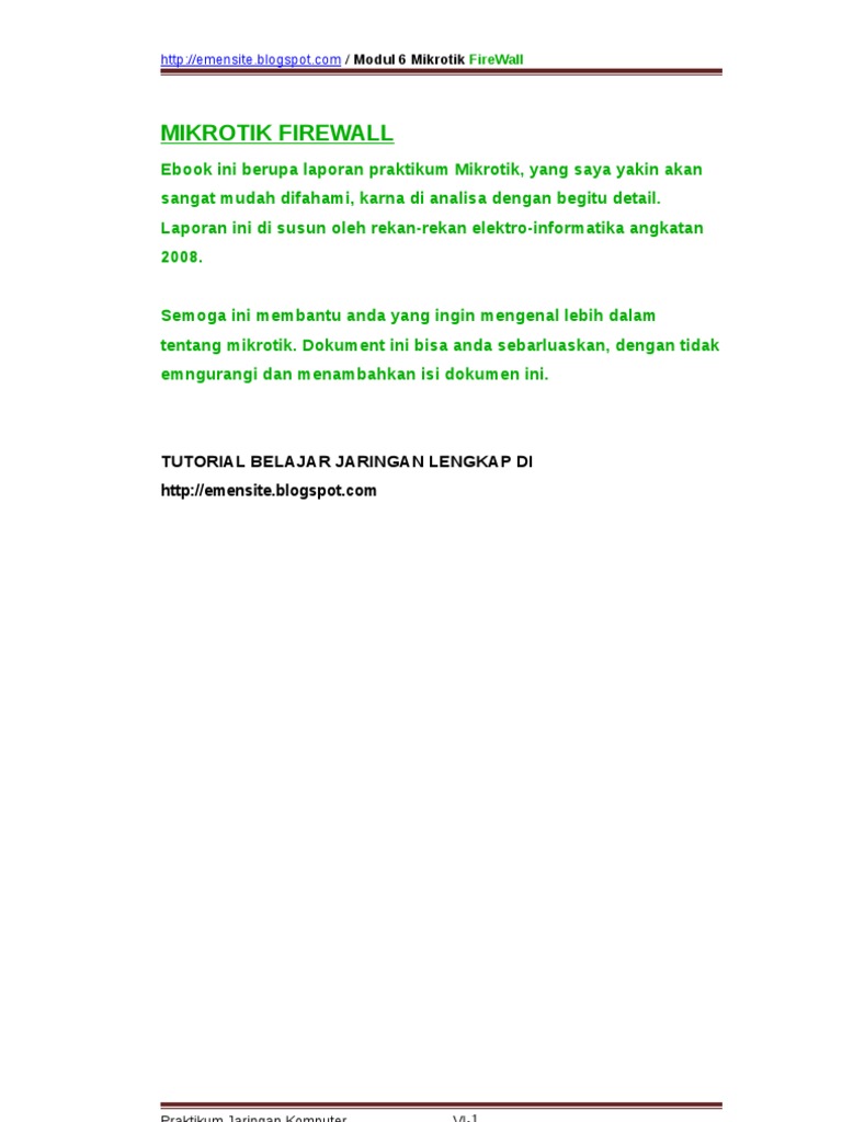 Cara Setting Mikrotik Firewall Lengkap