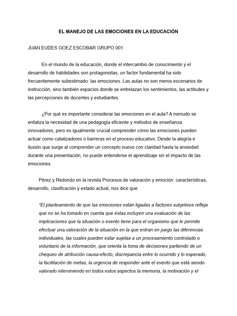 Emociones en la Educación: Clave del Aprendizaje | PDF | Las emociones ...
