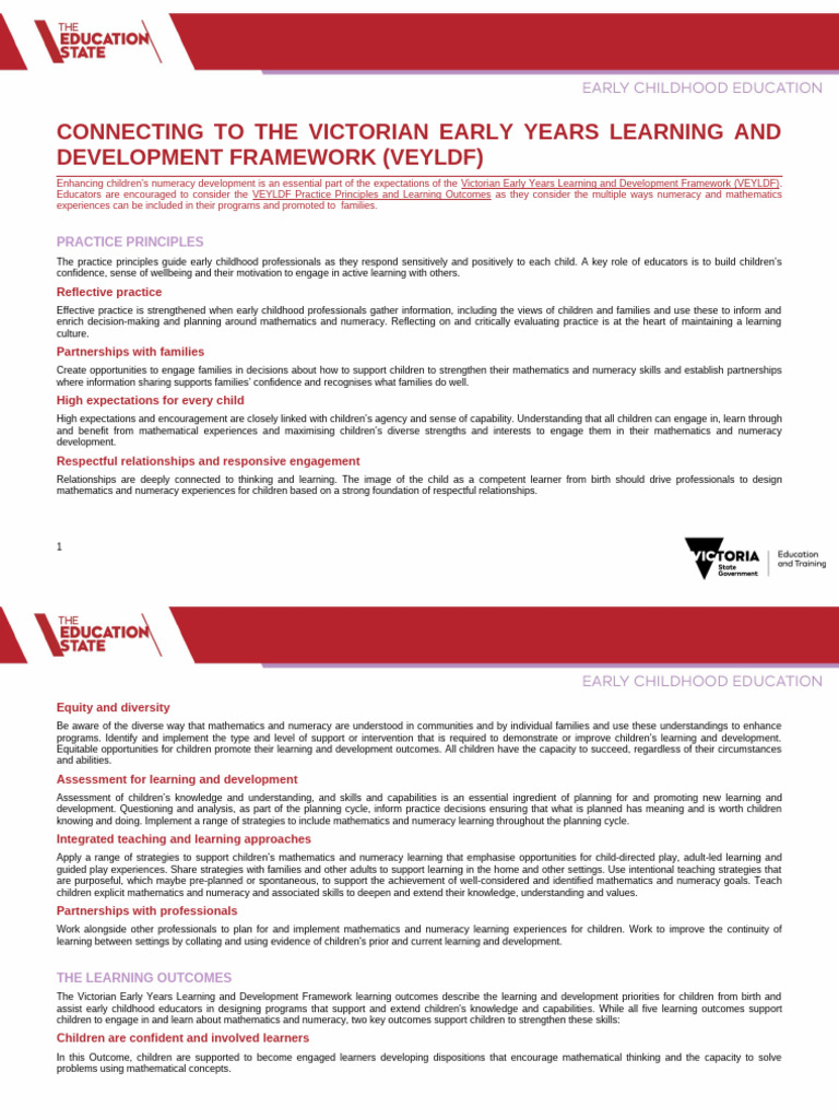 Engaging with VEYLDF for Numeracy | PDF | Mathematics | Learning
