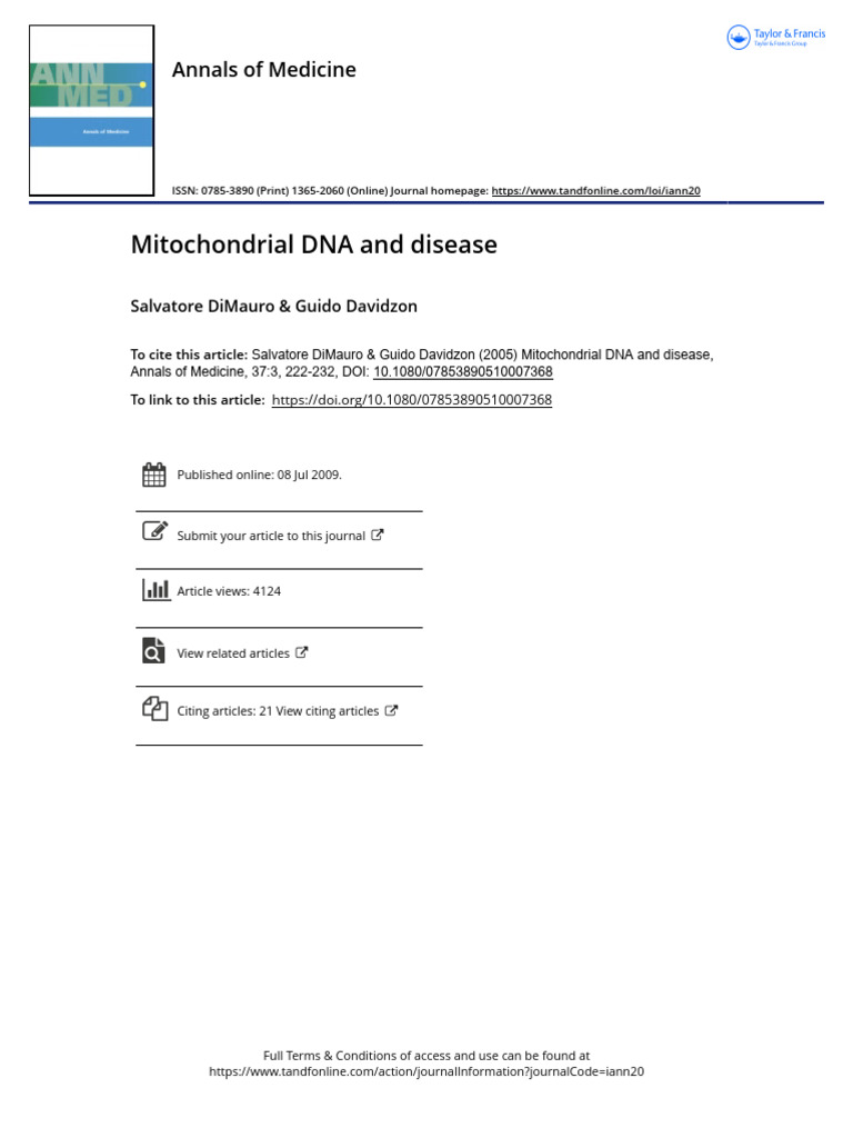 PAPER - Mitochondrial DNA and Disease | PDF | Mitochondrial Dna ...