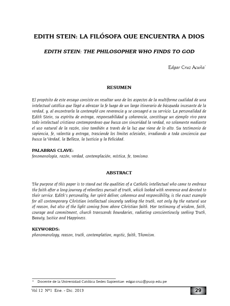 Edith Stein: Filosofía y Fe en Dios | PDF | Edmund Husserl | Verdad