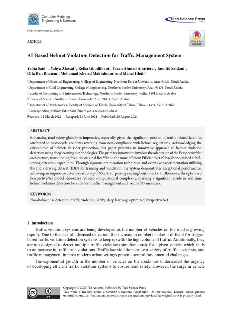 AI-Based Helmet Violation Detection For Traffic Ma | PDF | Traffic ...