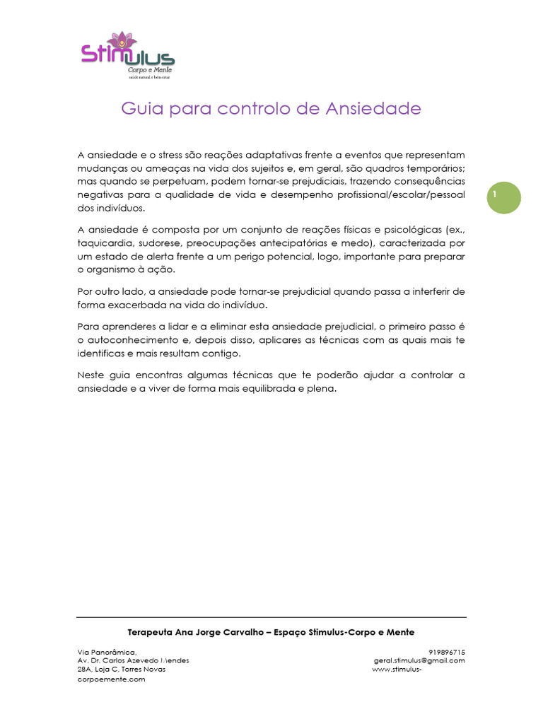 Técnicas para Controle da Ansiedade | PDF | Pensamento | Ansiedade
