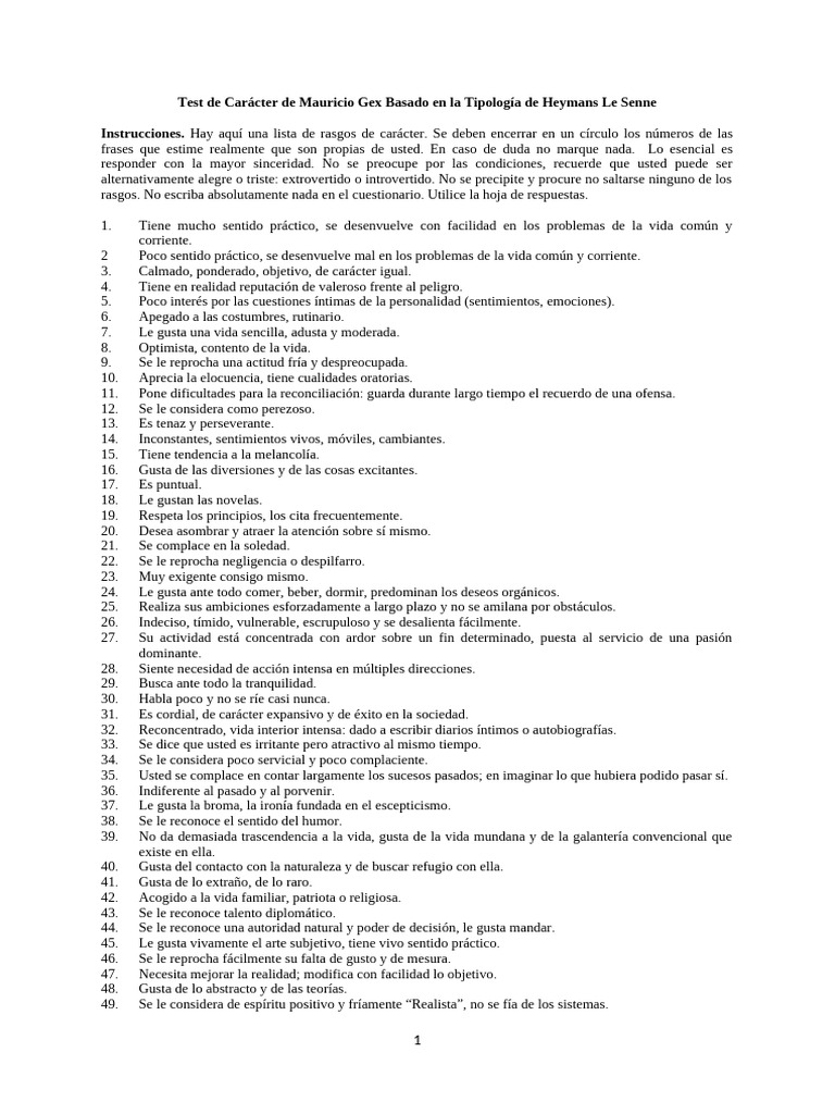 Test de Caracter | PDF | Sicología
