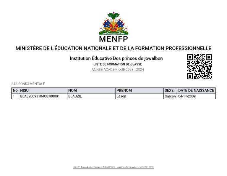 Liste de formation MENFP 2023-2024 | PDF