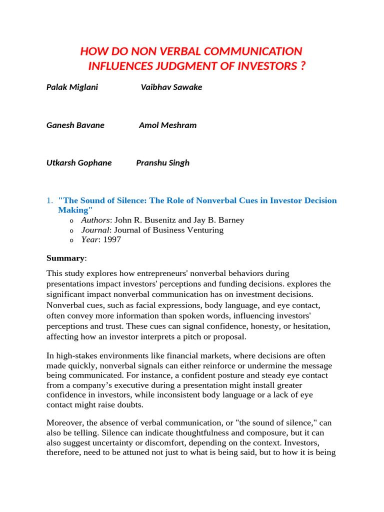 Bussiness Communication Word | PDF | Nonverbal Communication | Body ...