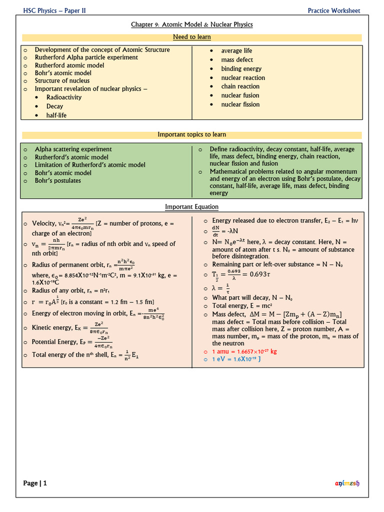 HSC Physics Atomic Model & Nuclear Physics | PDF | Atomic Nucleus ...