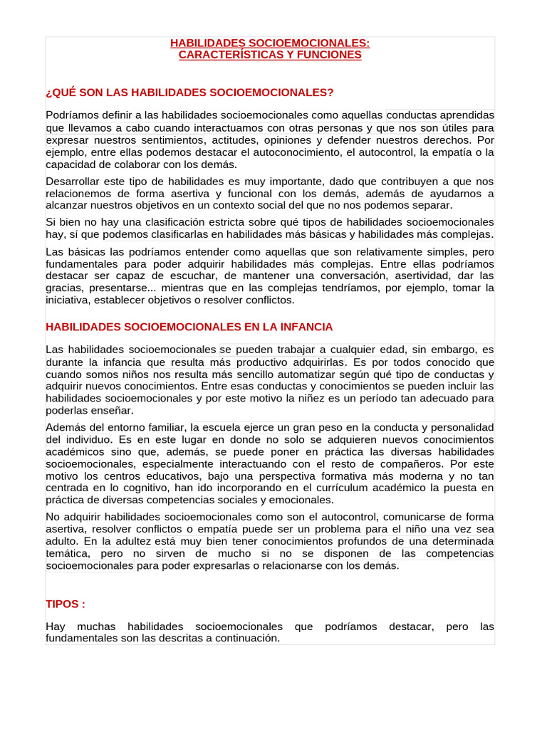 Habilidades Socioemocionales Esenciales | PDF | Inteligencia | Las ...
