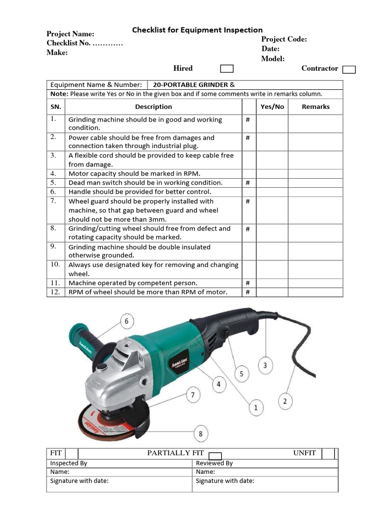 Portable Grinder Inspection Checklist | PDF