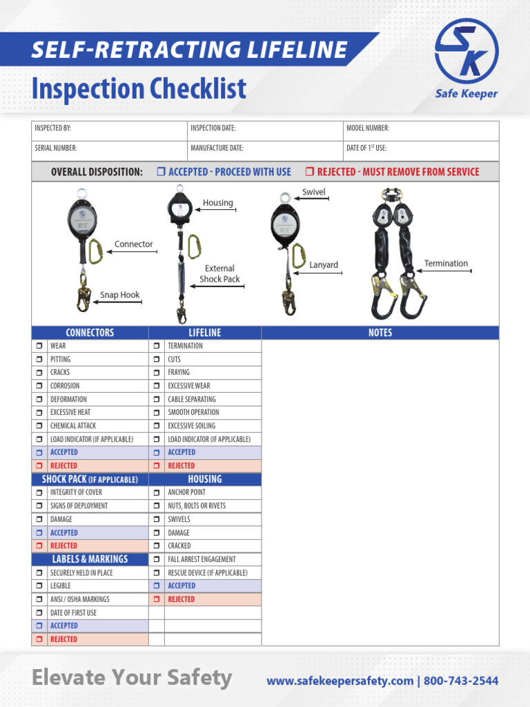 Self Retracting Lifelines Inspection Checklist Pdf
