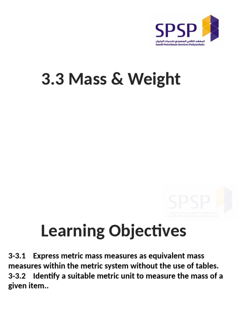 3.3 Mass & Weight | PDF