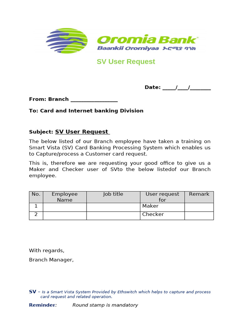 OB-DC-017 SV User Request by Branch (Card Capturing - ETS) | PDF
