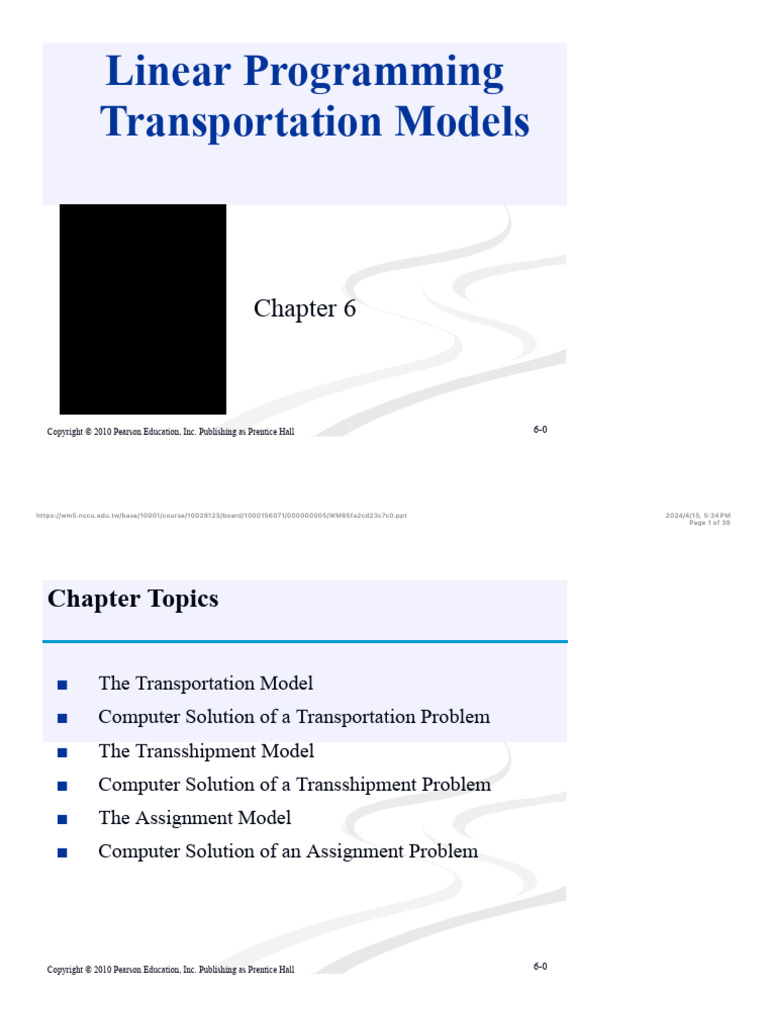 Linear Programming Transportation Models: 2024/4/15, 5 34 PM Page 1 of ...