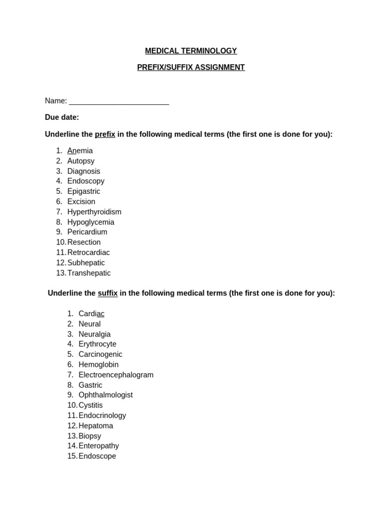 Medical Terminology Prefix/Suffix Guide | PDF | Stomach | Anemia
