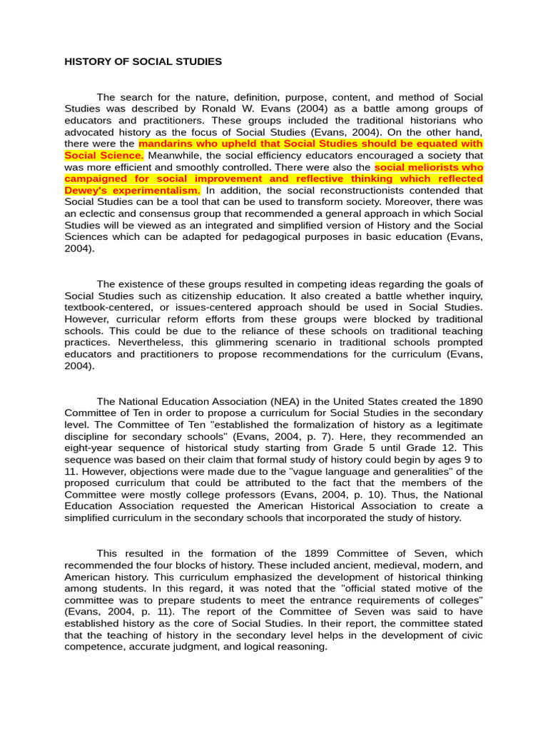 Evolution of Social Studies Curriculum | PDF | Curriculum | Teachers