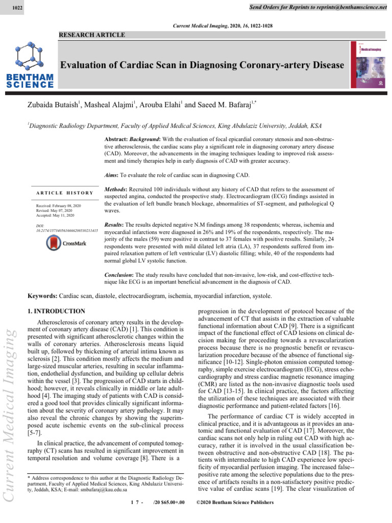 Evaluation of Cardiac Scan in Diagnosing Coronary-Artery Disease | PDF ...