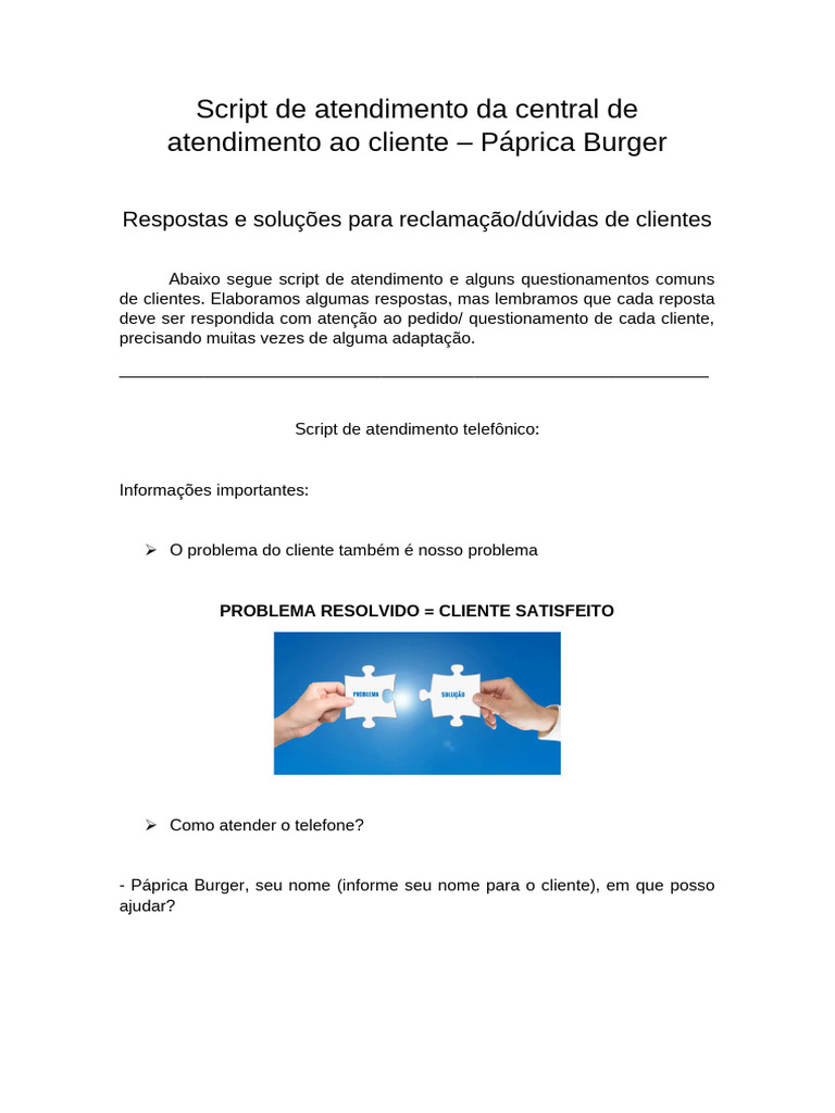 Script de Atendimento ao Cliente - Páprica Burger | PDF | Comentários