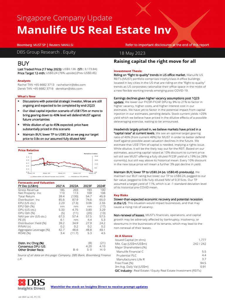 Manulife US REIT: Capital Injection Update | PDF | Equity (Finance ...
