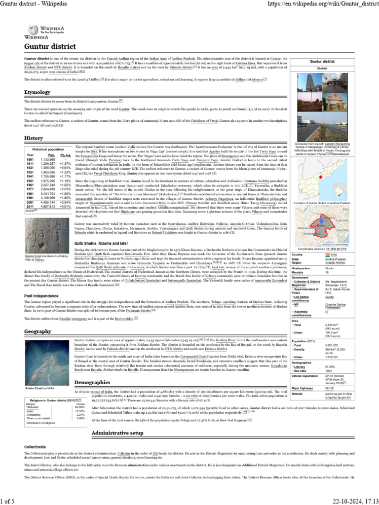 Guntur District Overview and Structure | PDF