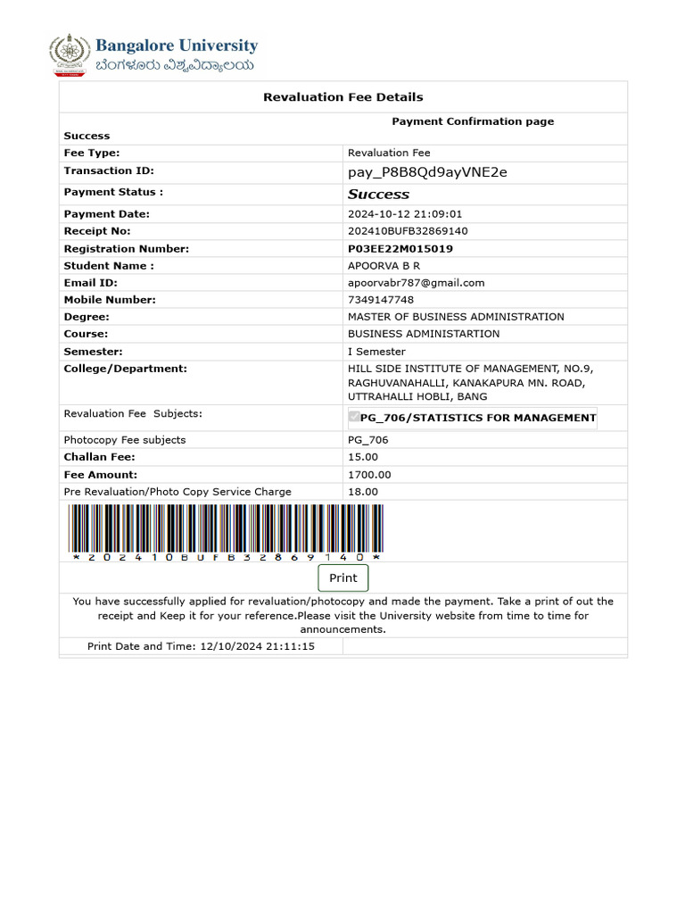 Revaluation Fee Payment Confirmation | PDF