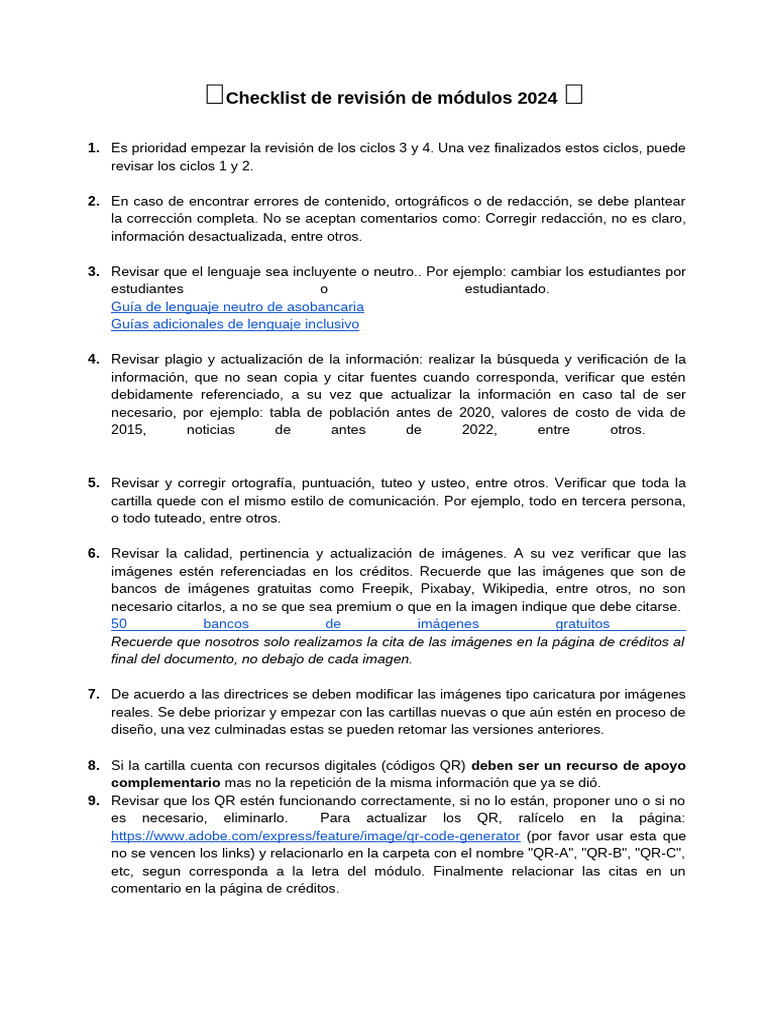Checklist de Revisión de Módulos 2024 | PDF