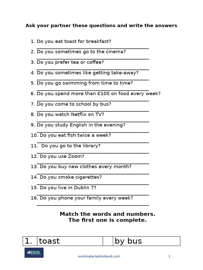 A 2 B 1 Speaking Writing Sentence Sword Match | PDF