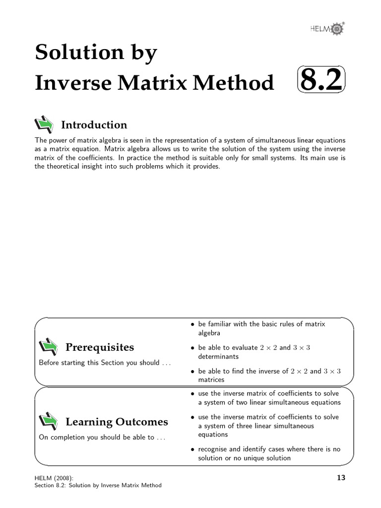 Inverse matrix method helm pdf matrix mathematics algebra