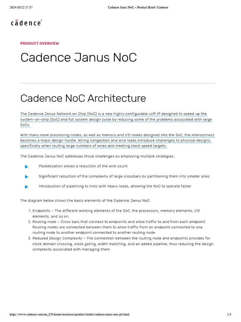 Cadence Janus NoC - Product Brief - Cadence | PDF | System On A Chip ...