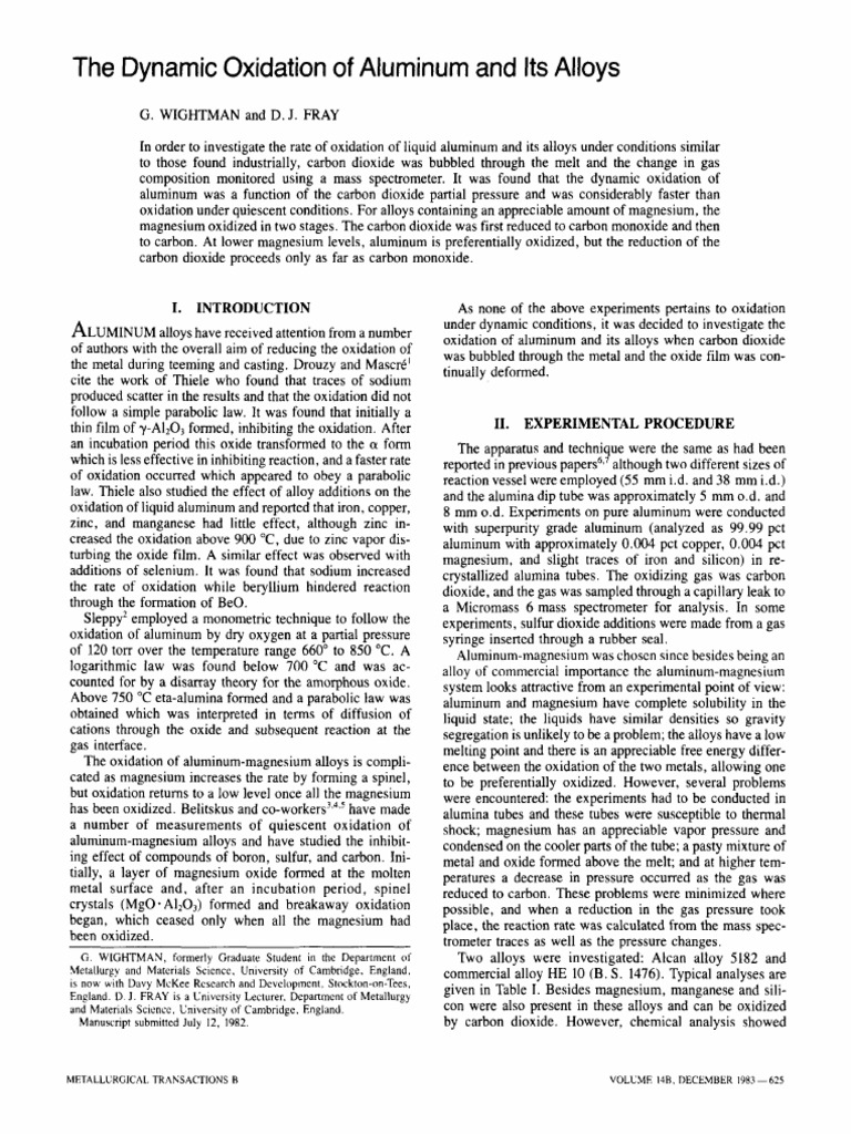 The Dynamic Oxidation of Aluminum and | PDF | Magnesium | Oxide