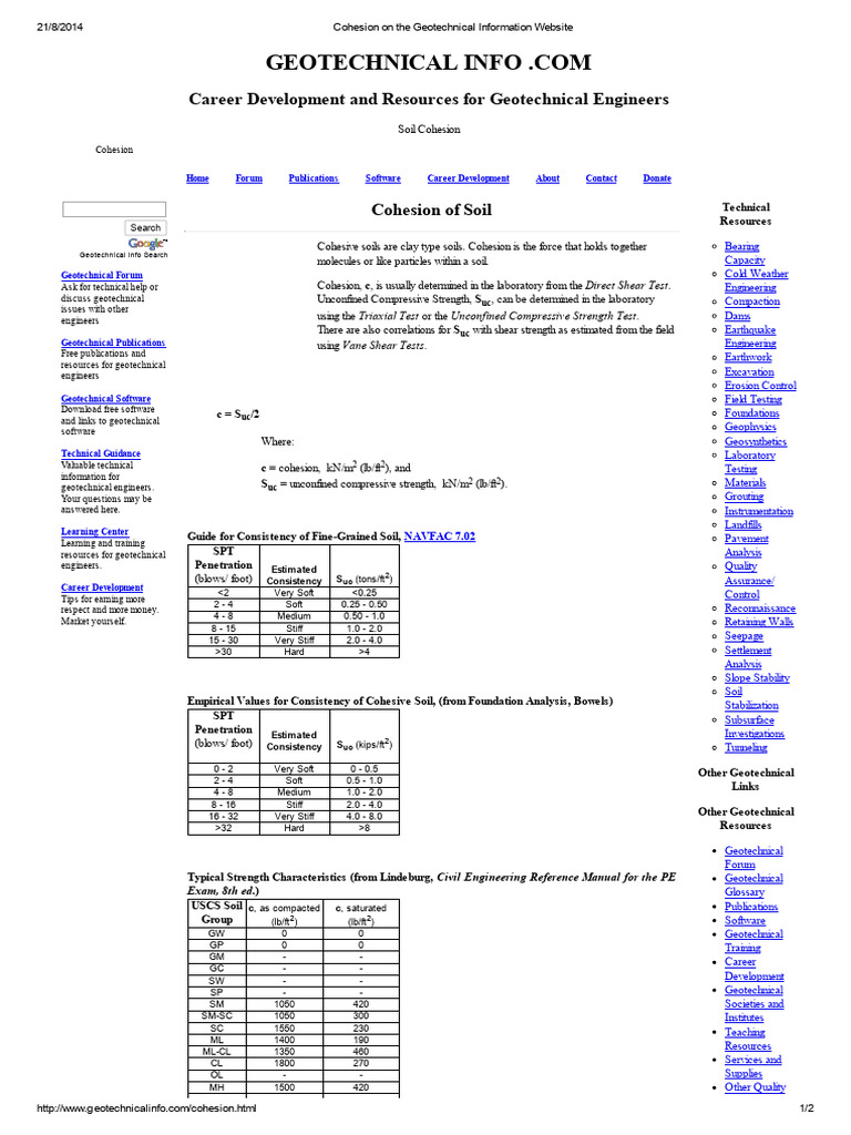 Cohesion of Soil | PDF | Geotechnical Engineering | Solid Mechanics