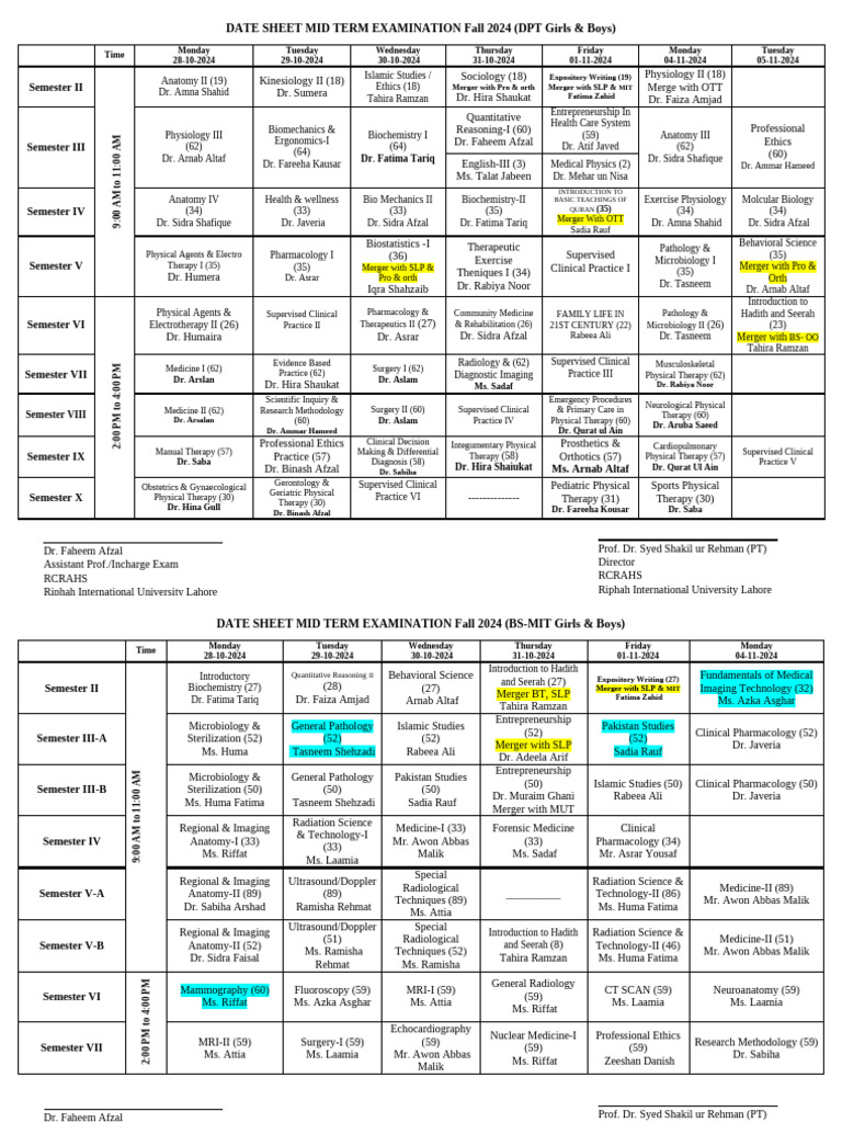 Midterm Exam Schedule 2024 | PDF | Physical Therapy | Medical Imaging