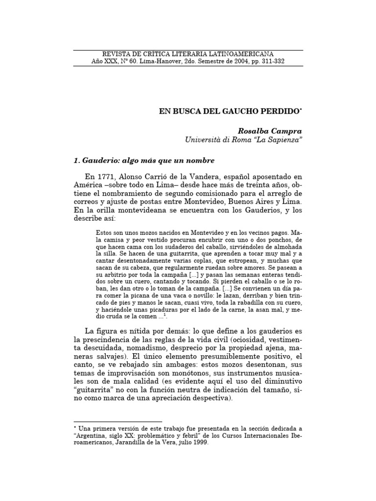 En Busca Del Gaucho Perdido Rosalba Campra | PDF