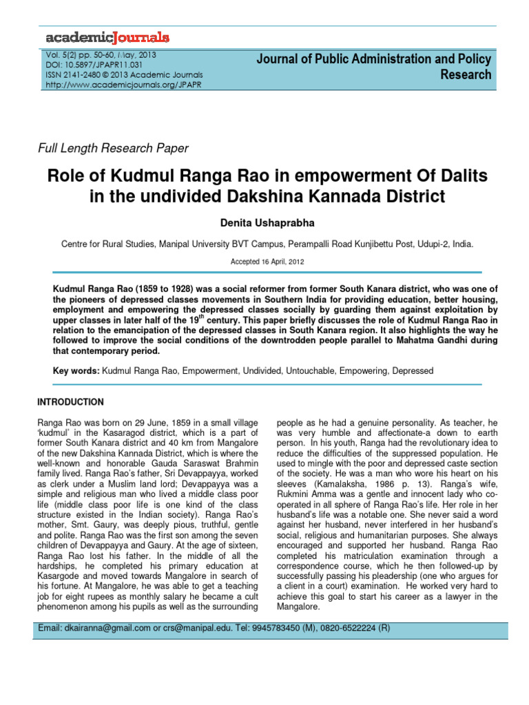 Role of Kudmul Ranga Rao in Empowerment | PDF | Dalit