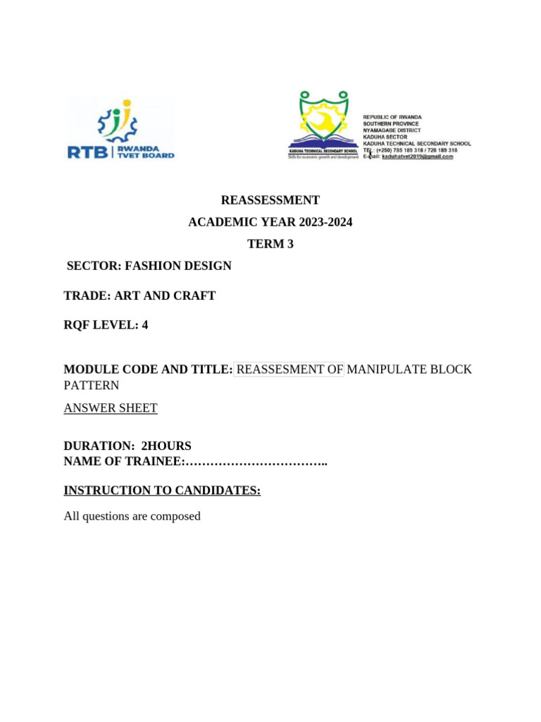 Fashion Design Reassessment Guide | PDF