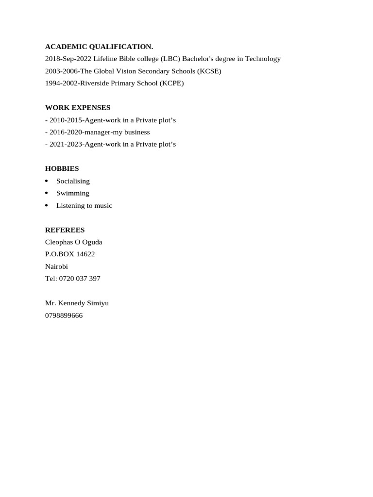 Academic Qualifications and Work Experience | PDF